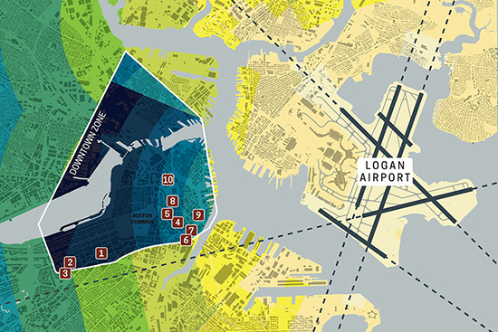 Map of building height restrictions near Boston Logan airport